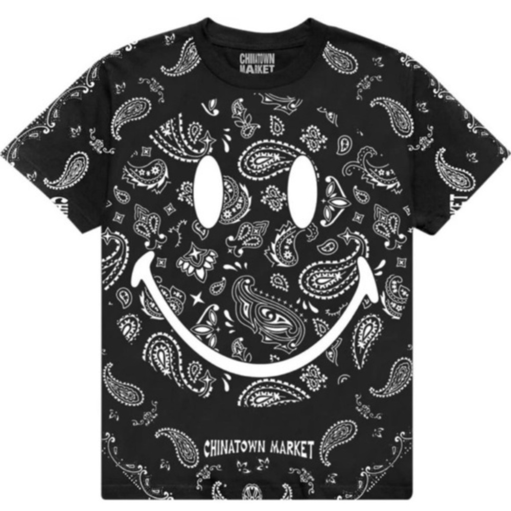 NWT CHINATOWN MARKET SMILEY x YG 4HUNNID PAISLEY BLACK T-SHIRT Small